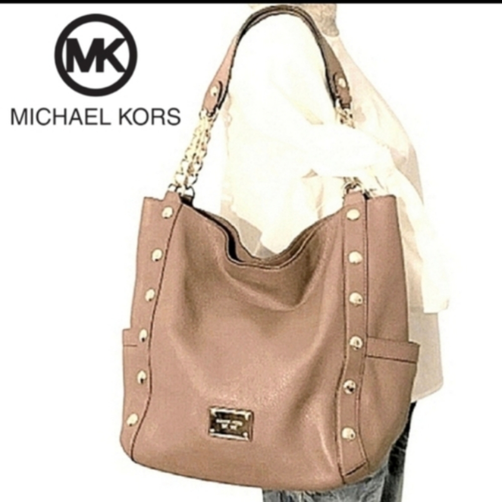 MICHAEL KORS Delancy Studded Pebbled Hobo Tote Shoulder Bag EUC
